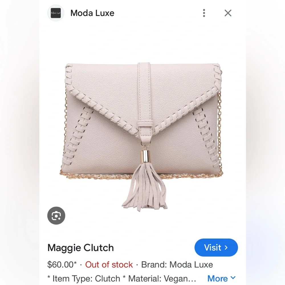 Moda Luxe  Maggie Vegan Leather Clutch Tassel Cream Western Desert Boho handbag